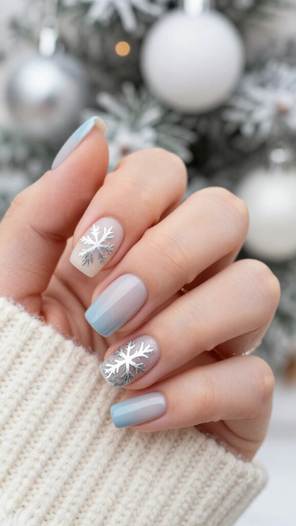Silver snowflake accent nails