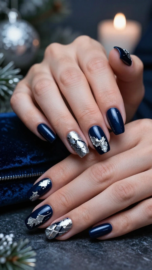 Midnight Blue and Silver Leaf