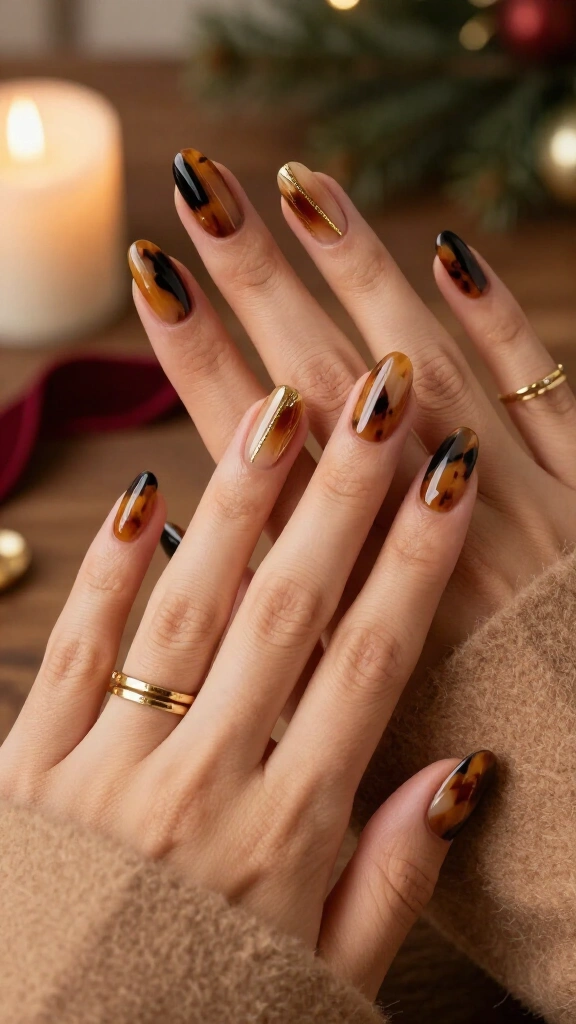 Tortoiseshell with Gold Ribbon Swirls