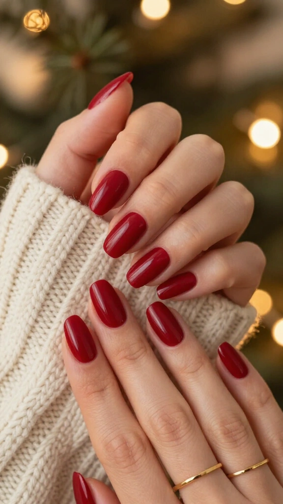 Matte red nails with glossy tips