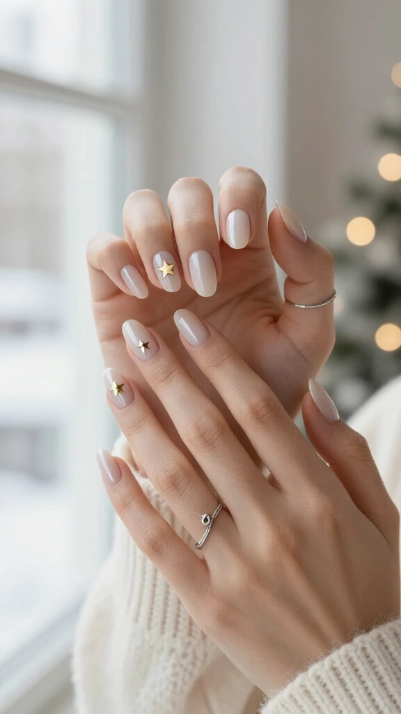 Sheer Milky White with Micro Gold Stars