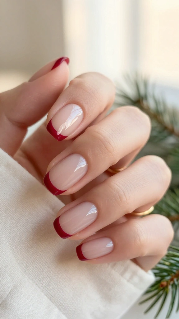 Bare Nude with Ultra-Fine Crimson French Tips