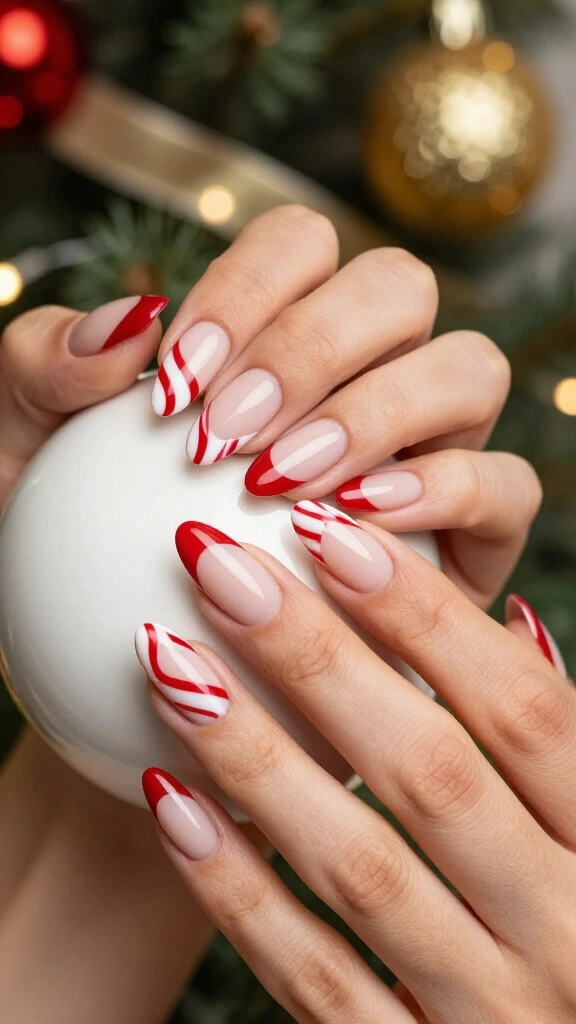 Candy cane swirl French tips