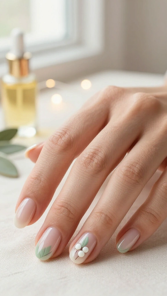 Naked Nail with Delicate Mistletoe Negative Space
