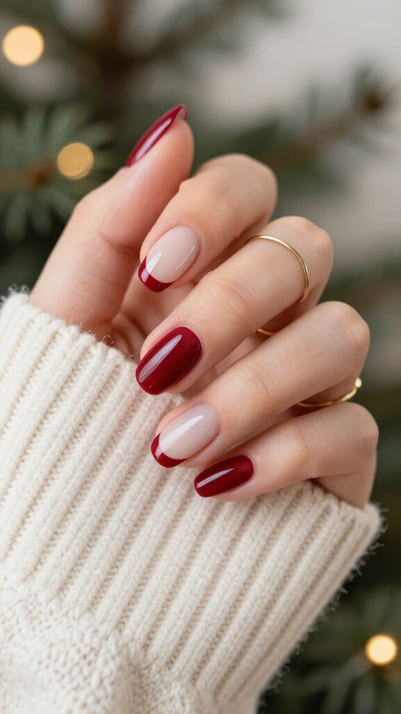 Deep cherry red micro French tips