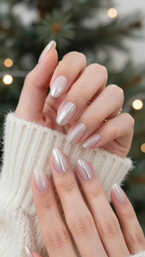 Buffed Glass Manicure with Ultra-Fine Platinum Pinstripes