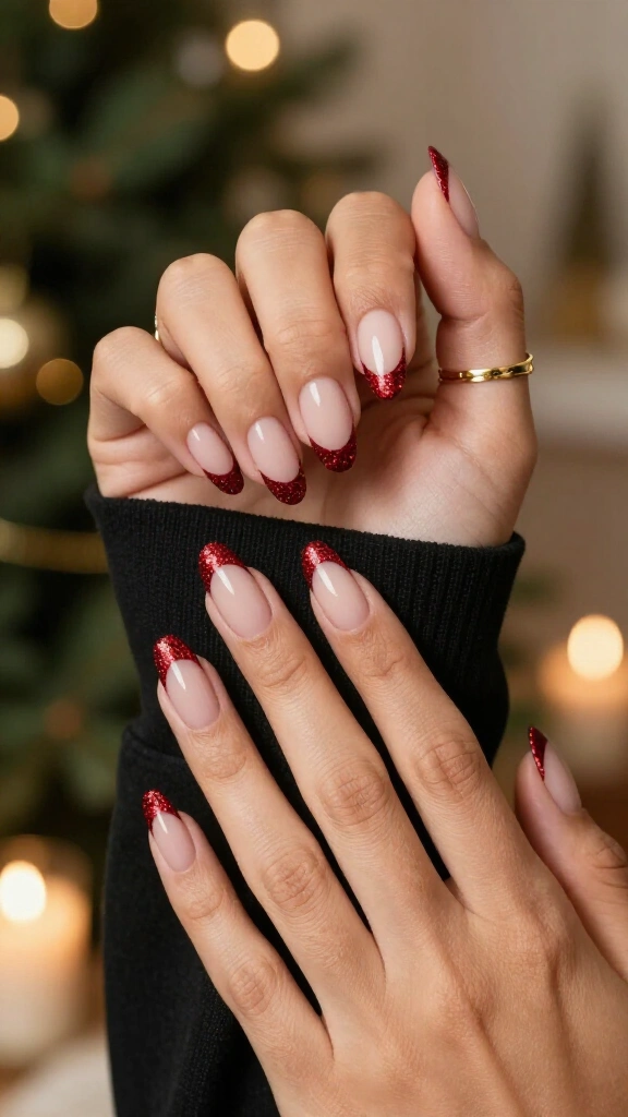 Red glitter French tips