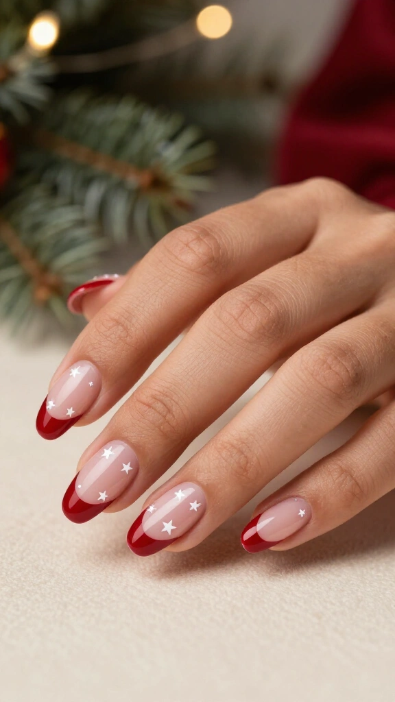 Red French tips with white stars