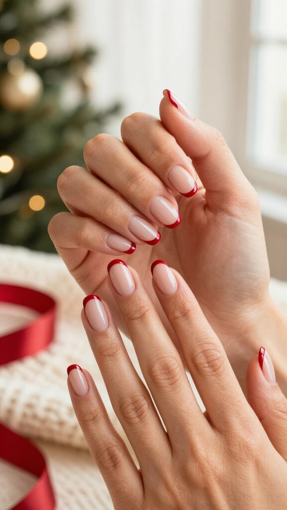Red French tips on short natural nails
