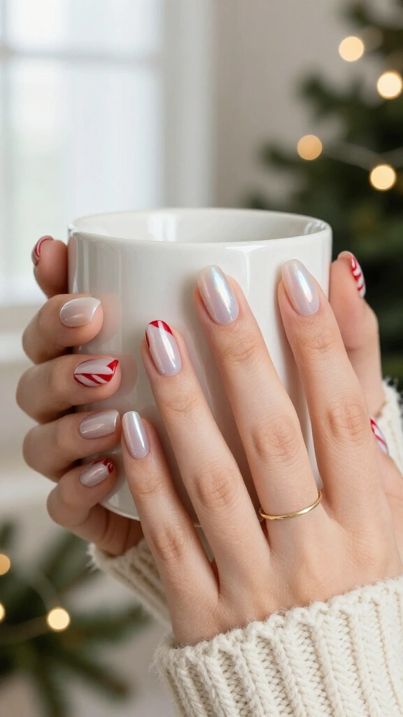 Glazed Frosted Donut with Candy Cane Accents