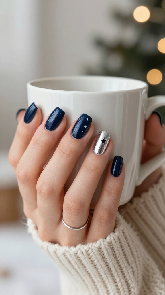 Midnight Navy with Silver Starlight Dots