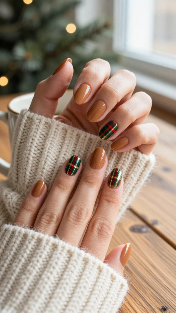 Plaid Flannel Accent on Warm Nude