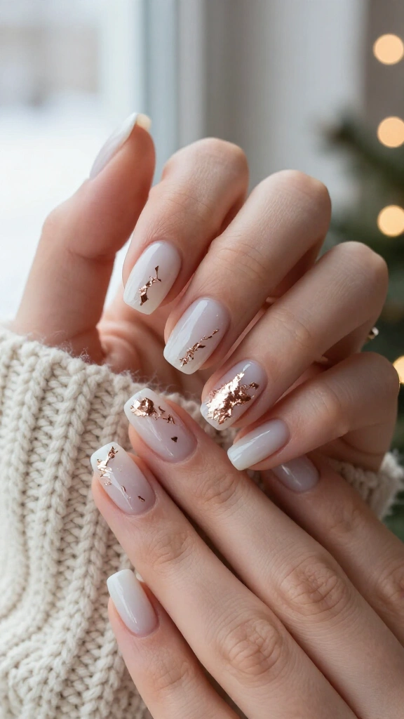 Sheer Winter White with Rose Gold Flakes