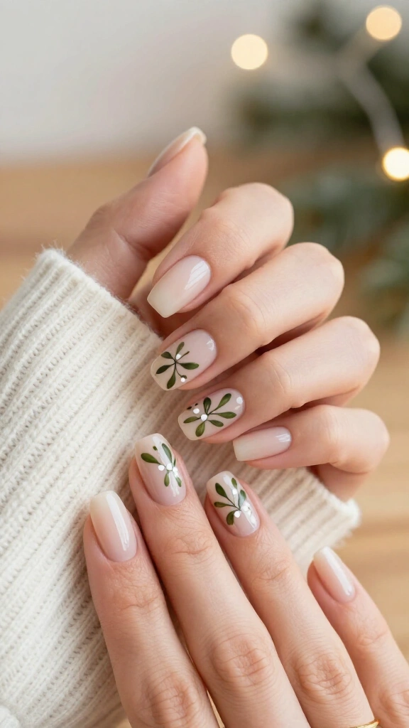 Mistletoe Botanical Sprigs on Milky Nude