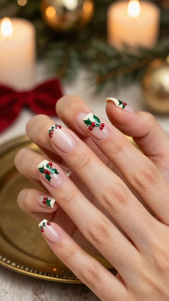 Retro Holly Berry French Tips