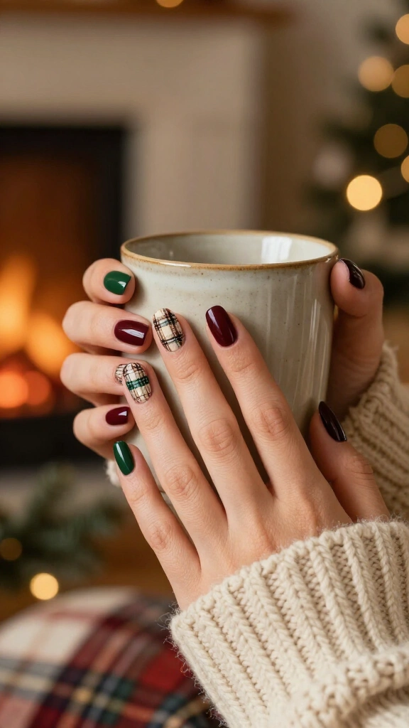 Muted Plaid Christmas Nails