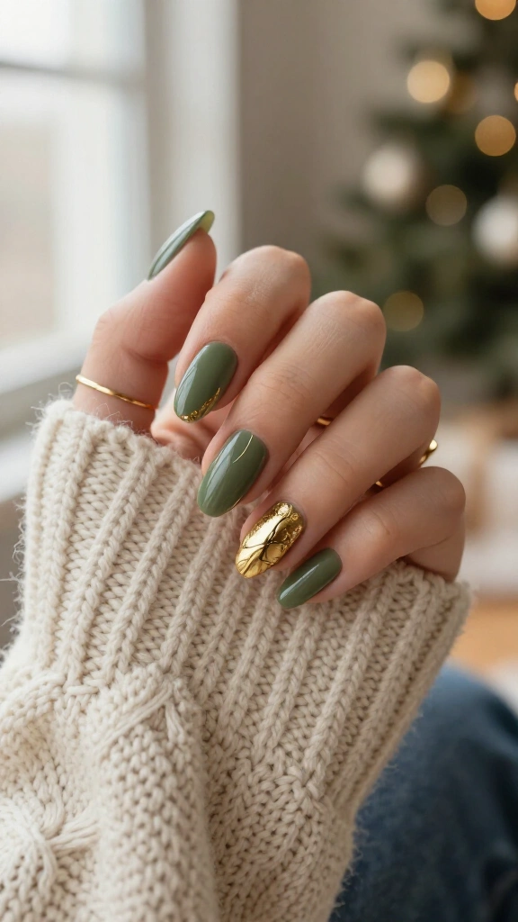 Olive Green & Gold Foil Line Art