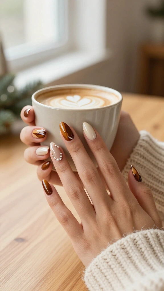 Caramel Latte Swirls with Pearl Accents