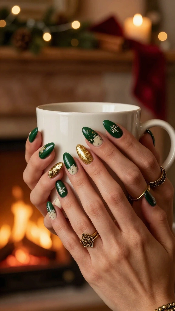 Antique Gold Snowflake Nails