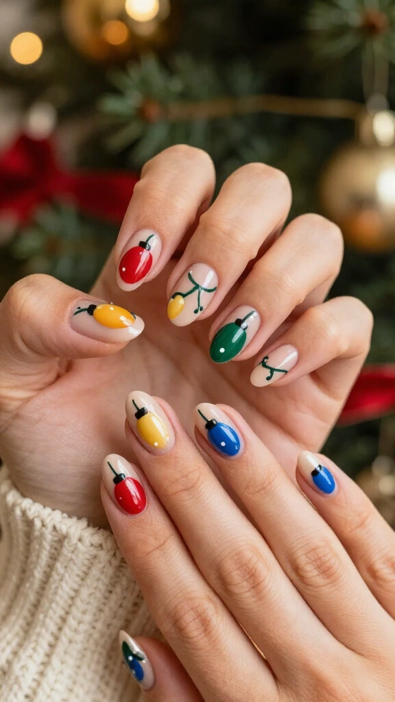Retro Christmas Light String Nails
