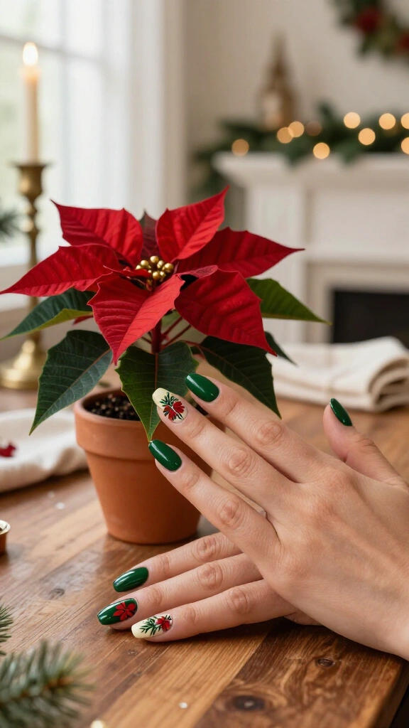 Poinsettia and Pine Green Nails