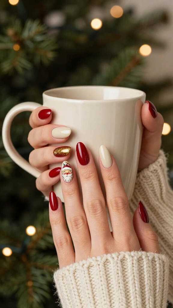 Vintage Santa Portrait Accent Nails