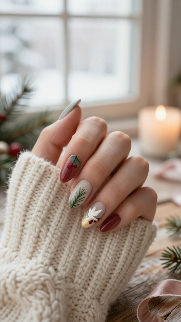 Faded Christmas Card Nail Art