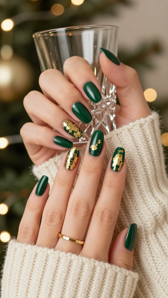 Festive Forest Green & Gold Foil Leaf