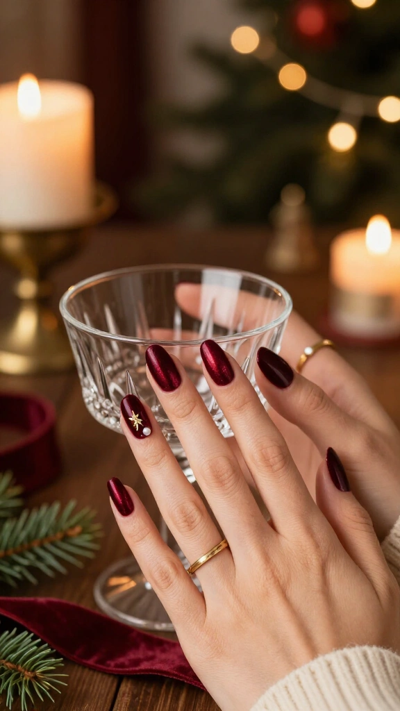 Deep Burgundy Velvet Nails