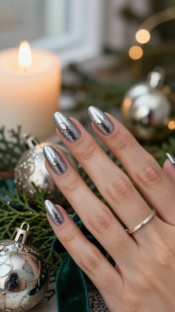 Mercury Glass-Inspired Silver Nails