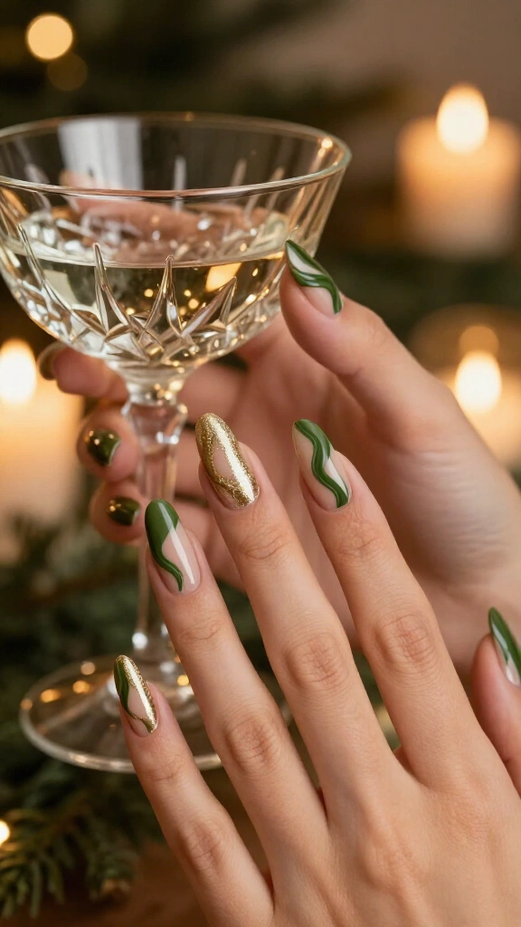 Retro Olive & Metallic Champagne Waves
