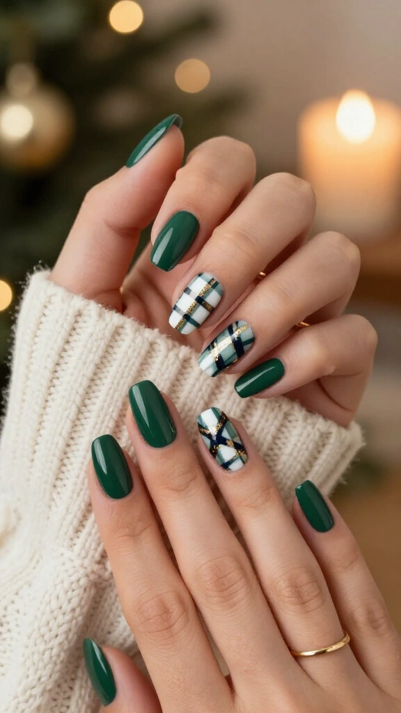 Tartan Plaid Forest Green Nails