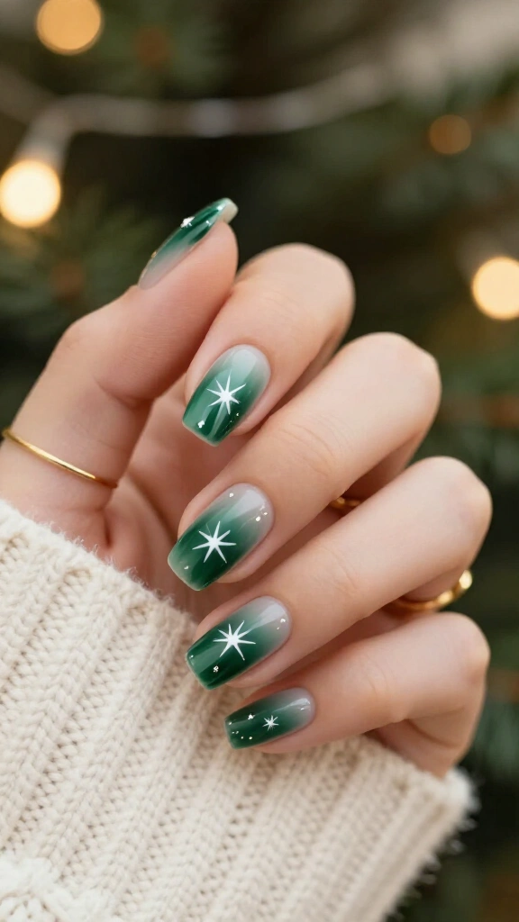 Evergreen Aura Nails with Starbursts