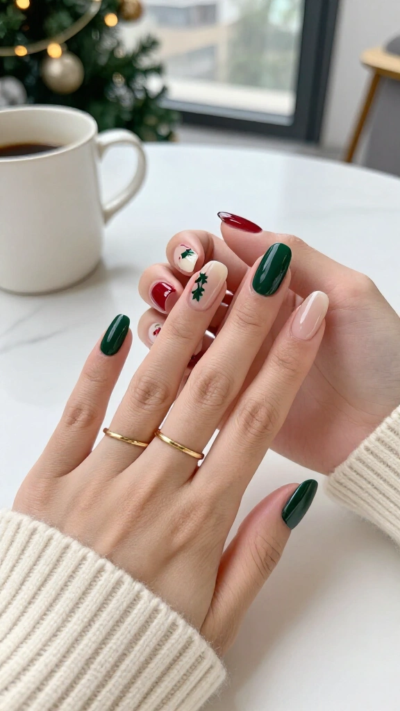 Negative Space Holly Sprigs on Deep Jade