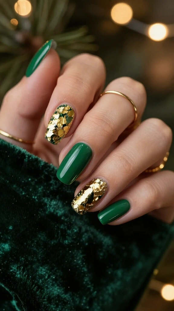 Emerald forest and gold foil inlay