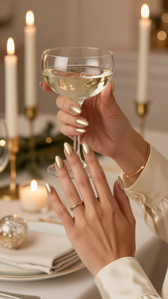 Champagne gold chrome nails