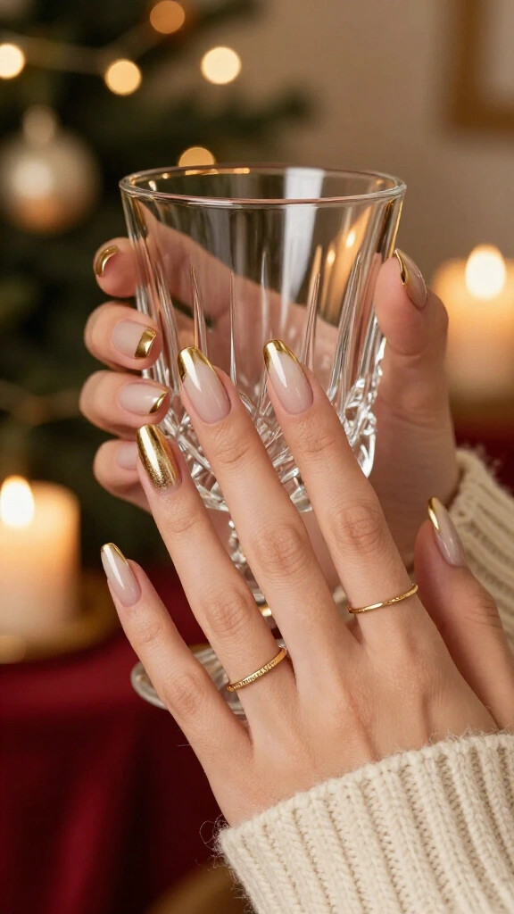Gold French tips with a sheer nude base