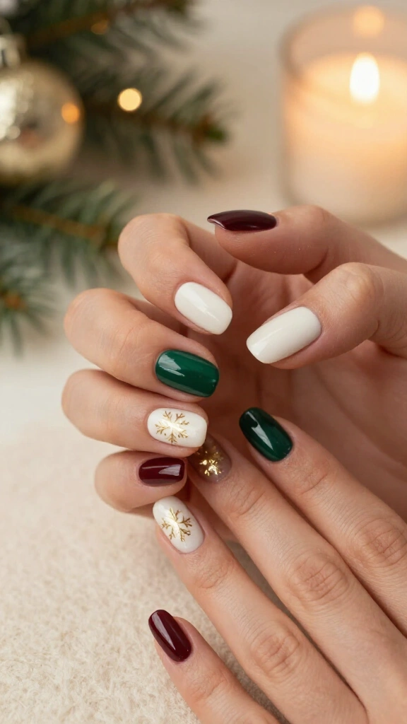 Gold snowflake accent nails