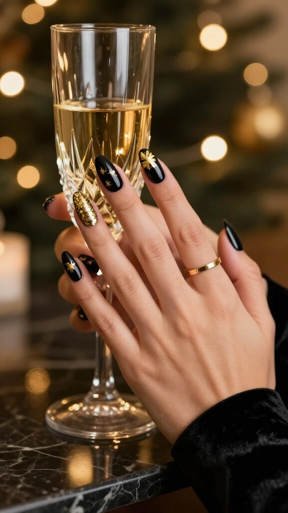 Black and gold party nails