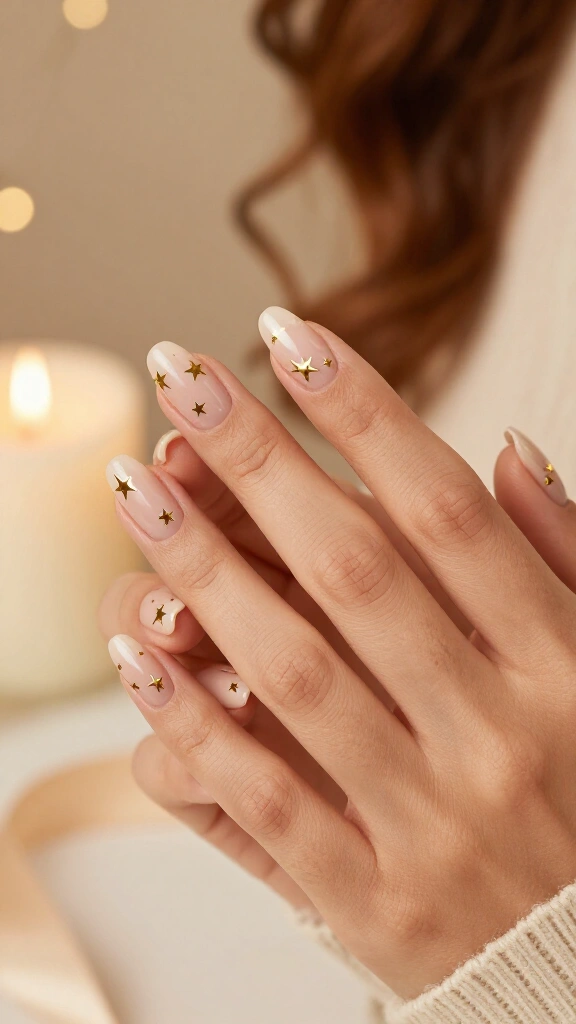 Minimal gold star nails