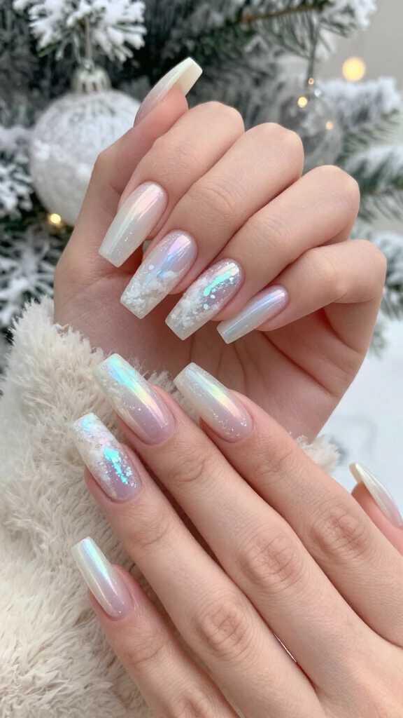 Iridescent opal snowdrift duck nails