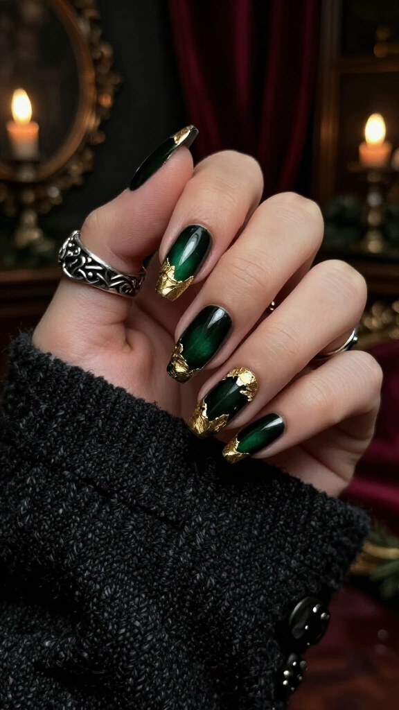 Gothic Emerald and Antique Gold Foil