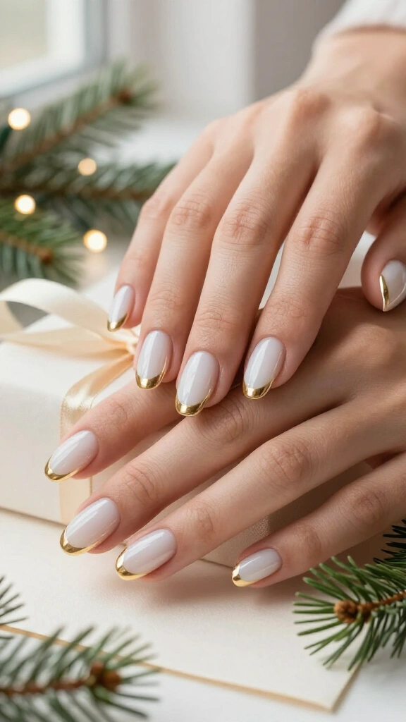 Gold Chrome French Tips on Milky White