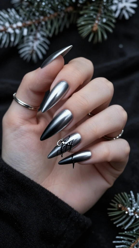 Pierced Chrome Stilettos with Black Icicles