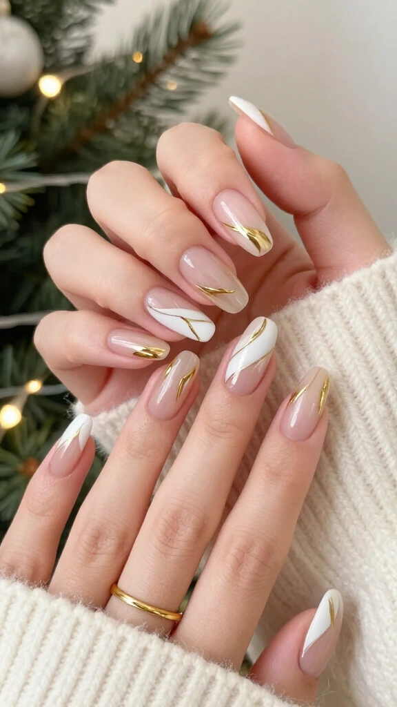 White Swirls with Liquid Gold Accents