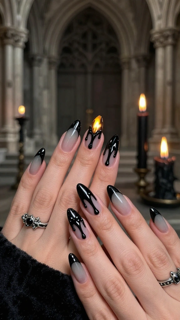 Goth French Tips with Dripping Candle Wax