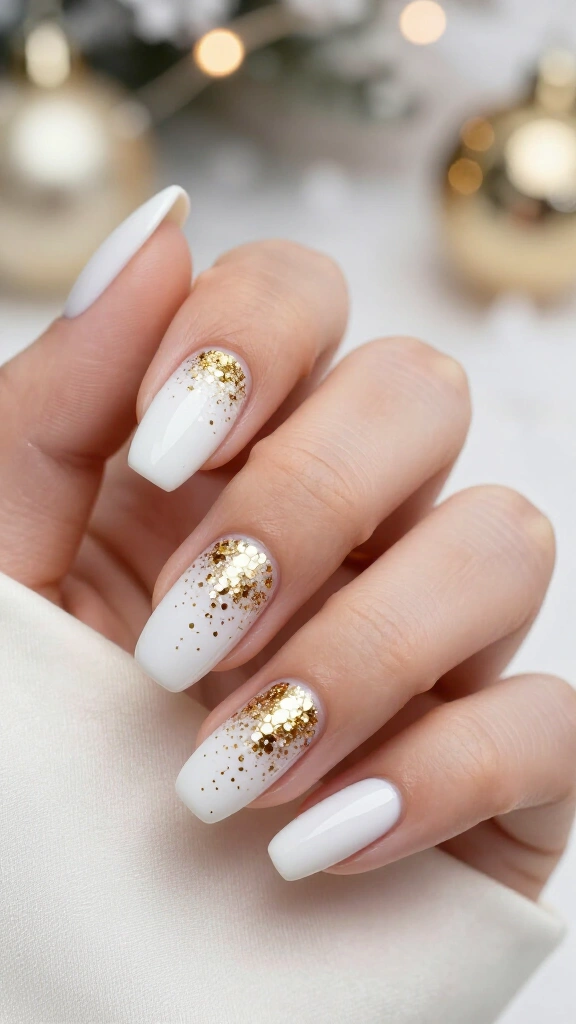Subtle Gold Confetti Falling on Snow White