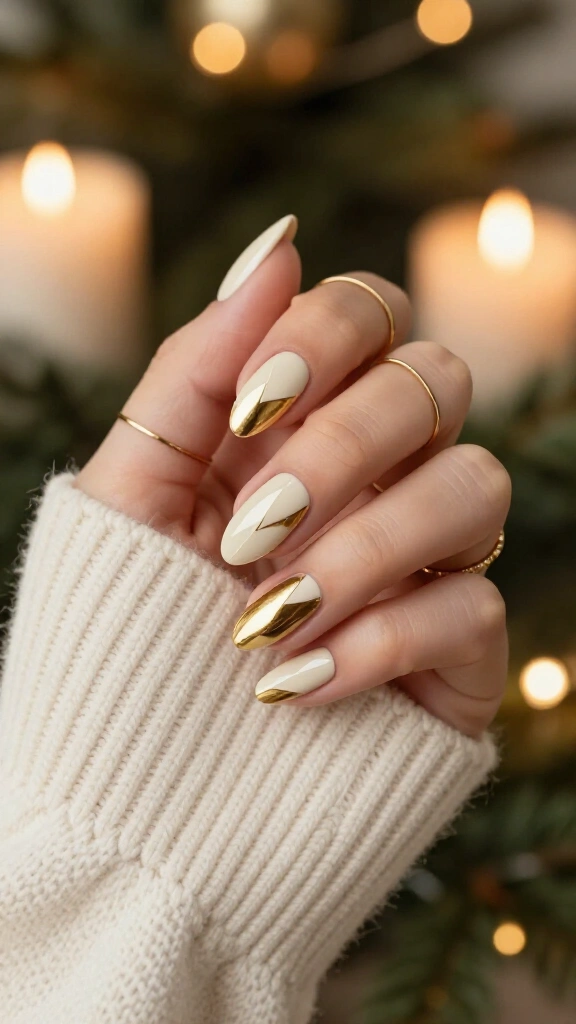 Abstract Metallic Gold Geometrics on Cream