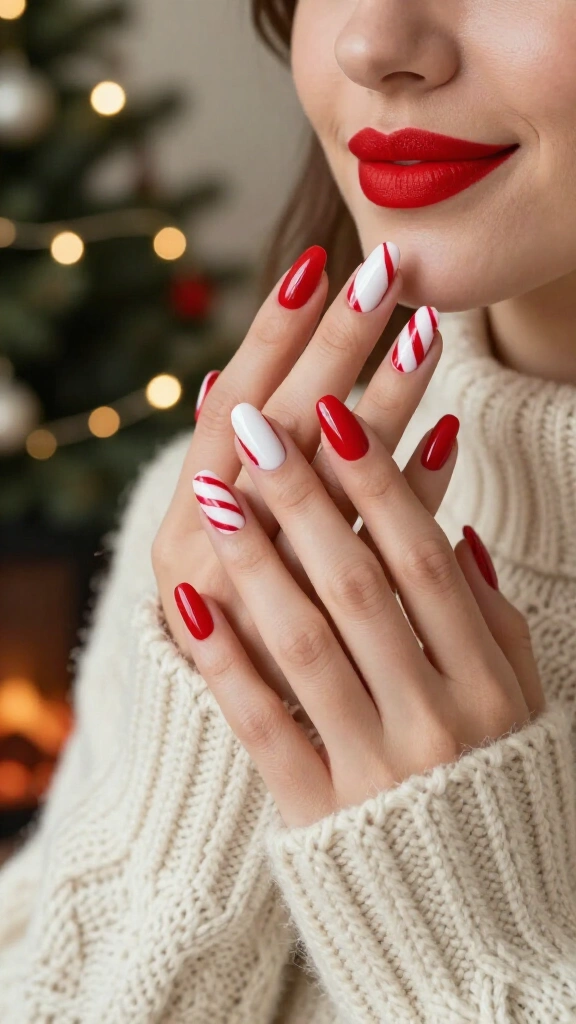 Candy cane stripe nails
