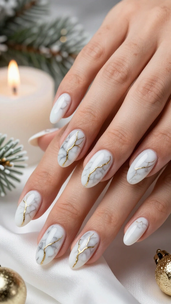 Marbleized White and Molten Gold Veins